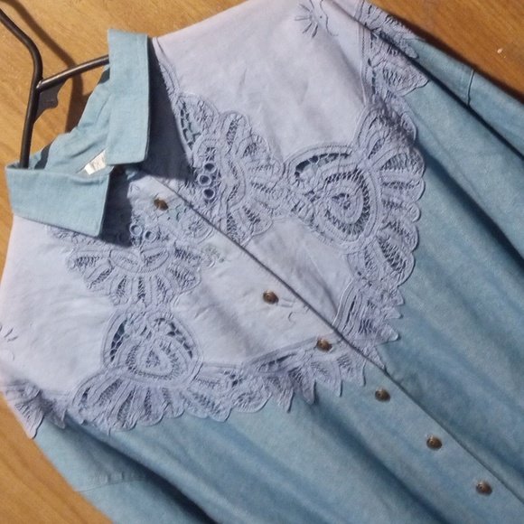 Gorgeous!!! Denim Dress Western Vibe Eyelet Yoke Together Brand M - Picture 7 of 15